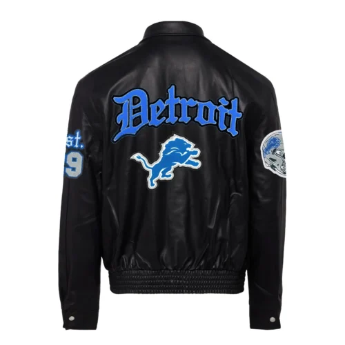 Alternative view of Detroit Lions Full Real Leather Old English Black Jacket