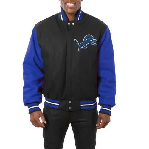 Detroit Lions Handmade Two Tone Wool Black/Blue Varsity Jacket