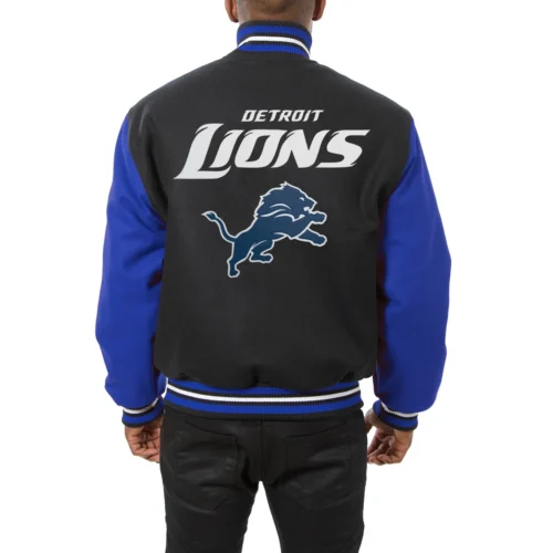 Alternative view of Detroit Lions Handmade Two Tone Wool Black/Blue Varsity Jacket