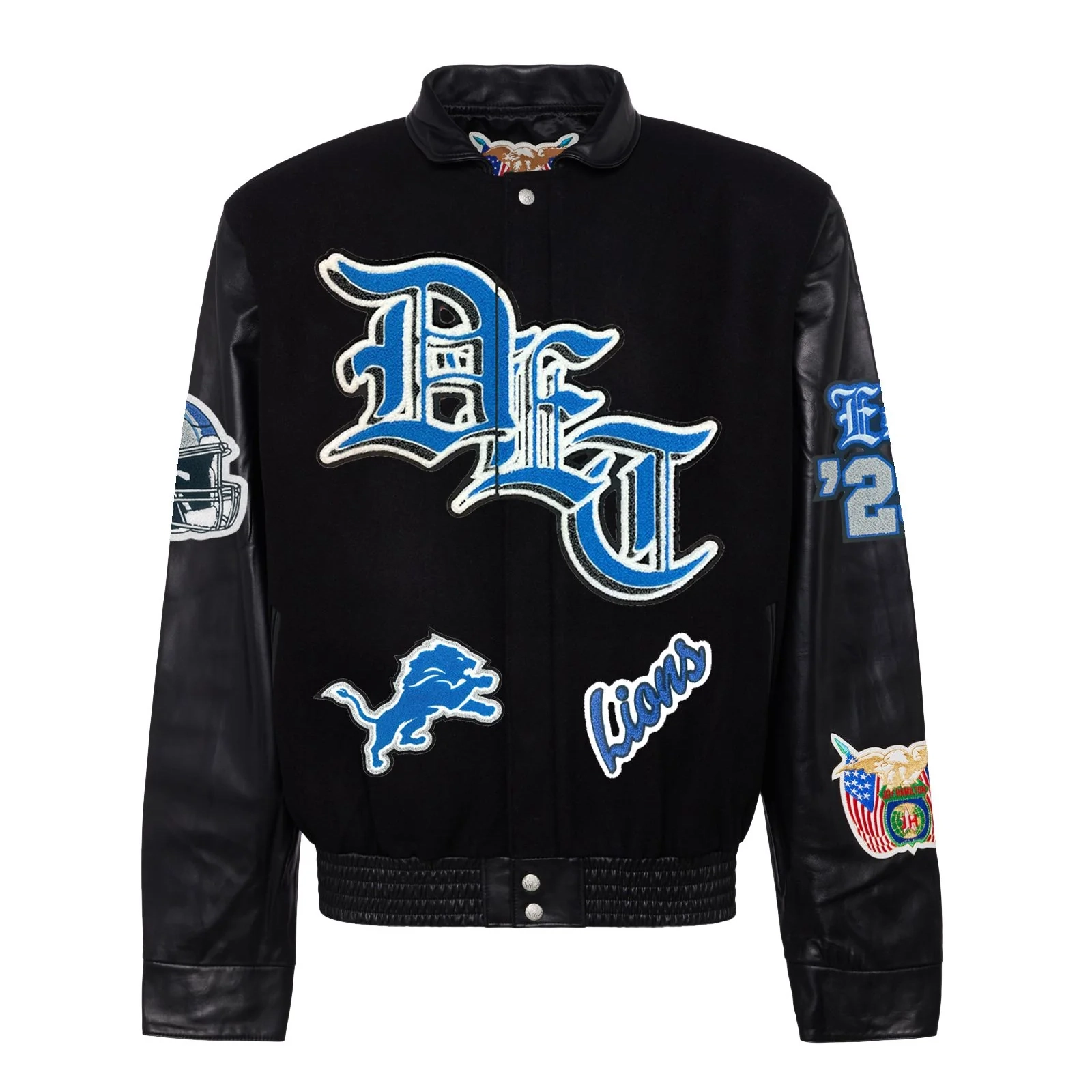 Detroit Lions Old English Wool & Leather Black Varsity Jacket