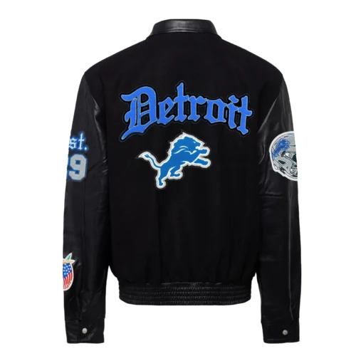 Alternative view of Detroit Lions Old English Wool & Leather Black Varsity Jacket