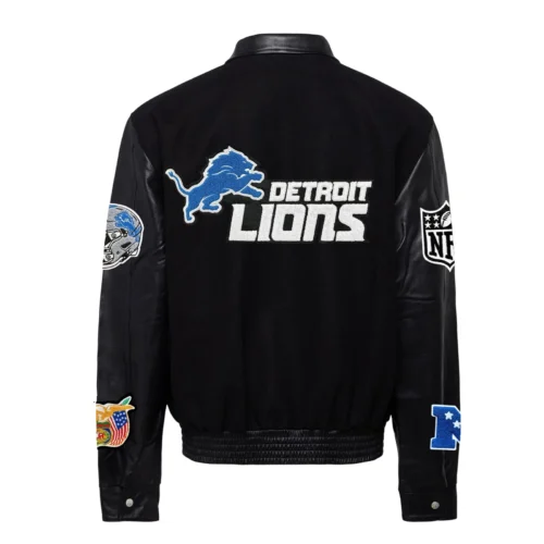 Alternative view of Detroit Lions Jeff Hamilton Wool & Leather Black Varsity Jacket