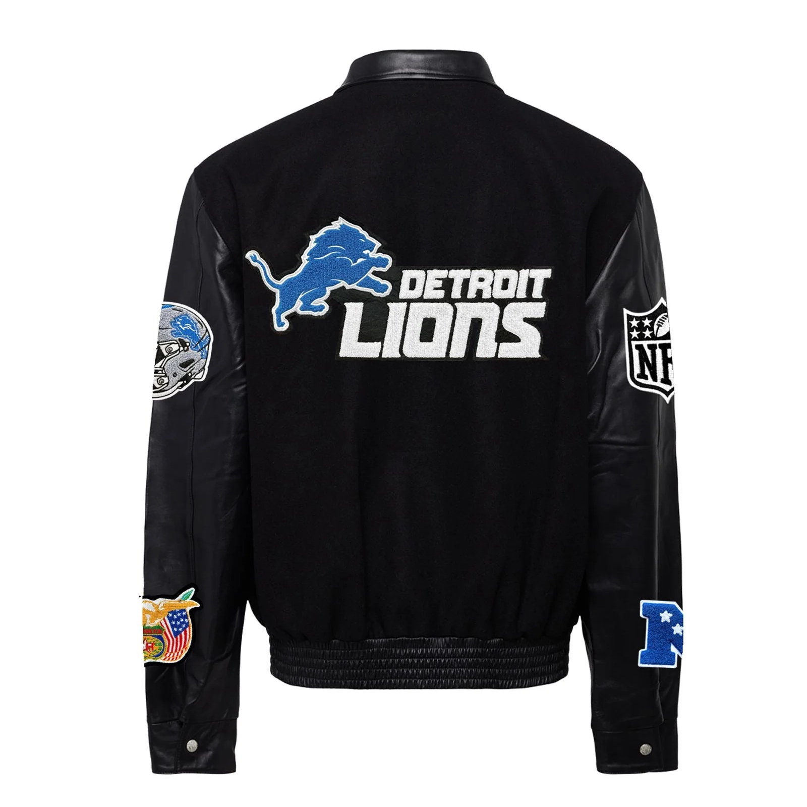 Detroit Lions Jeff Hamilton Wool & Leather Black Varsity Jacket - Image 2