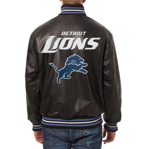 Alternative view of Detroit Lions Poly Twill Full Leather Varsity Black Jacket