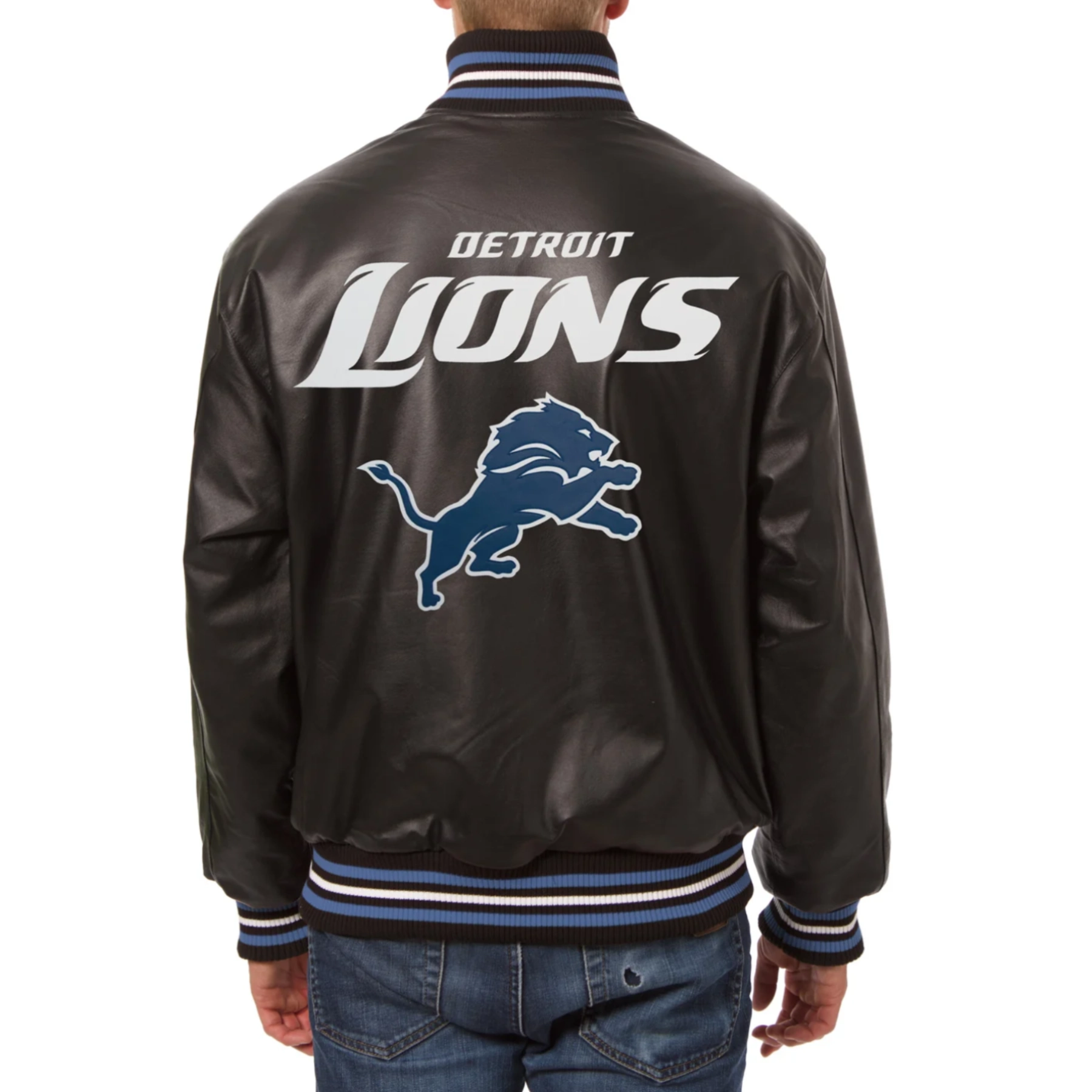 Detroit Lions Poly Twill Full Leather Varsity Black Jacket - Image 2