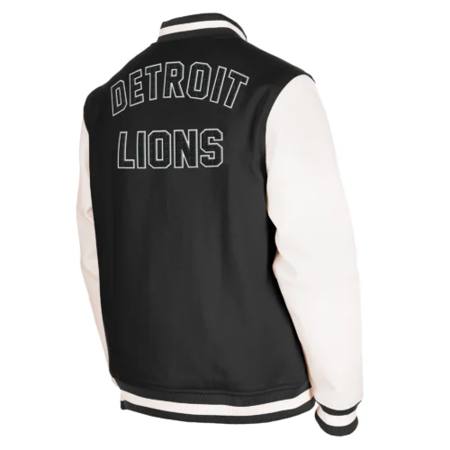 Alternative view of Detroit Lions Third Down Full-Snap Black/White Varsity Jacket