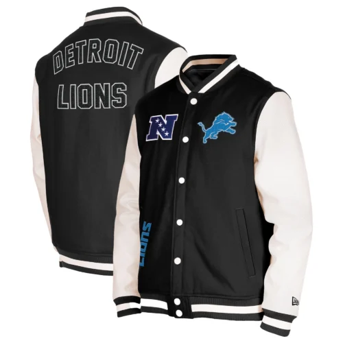 Detroit Lions Third Down Full-Snap Black/White Varsity Jacket - Image 3