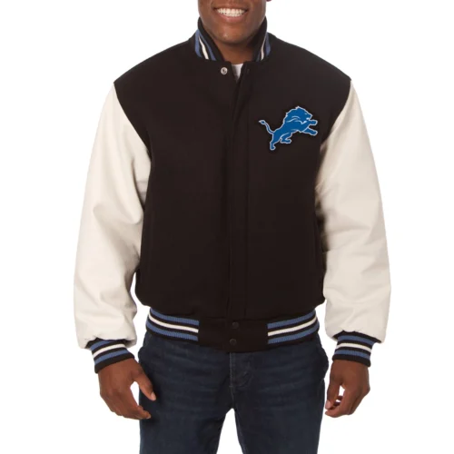 Detroit Lions Two Tone Wool & Leather Black/White Varsity Jacket