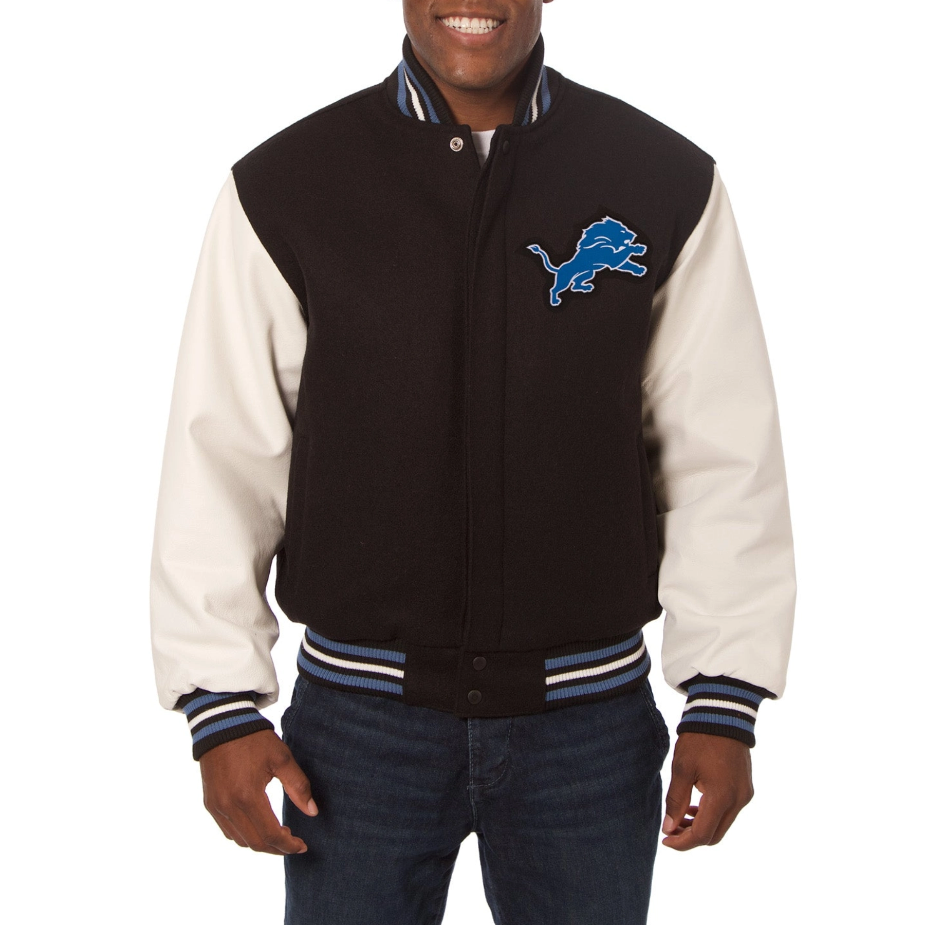 Detroit Lions Two Tone Wool & Leather Black/White Varsity Jacket