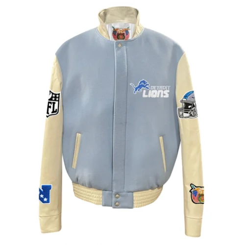 Detroit Lions Baby Blue Wool & Leather Varsity Jacket