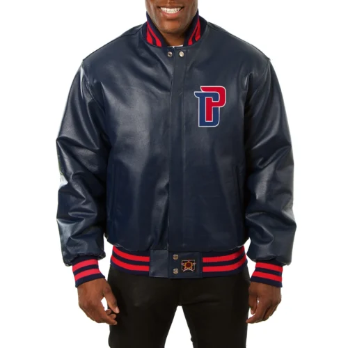 Detroit Pistons Real Navy Full Leather Varsity Jacket