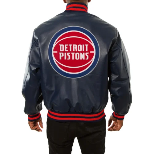 Alternative view of Detroit Pistons Real Navy Full Leather Varsity Jacket
