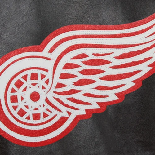 Detroit Red Wings Black Full Leather Varsity Jacket - Image 3
