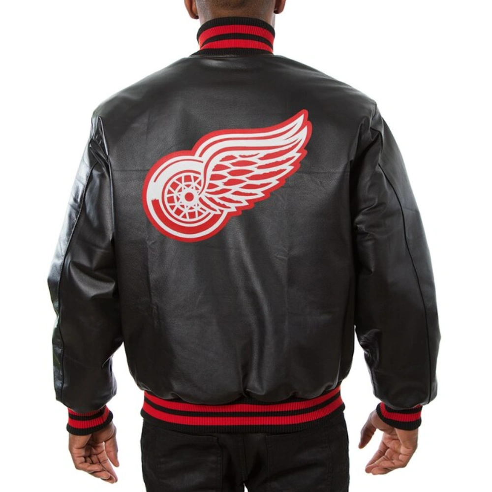 Detroit Red Wings Black Full Leather Varsity Jacket - Image 2