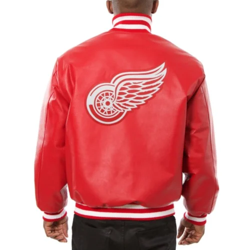 Alternative view of Detroit Red Wings Red Full Leather Varsity Jacket