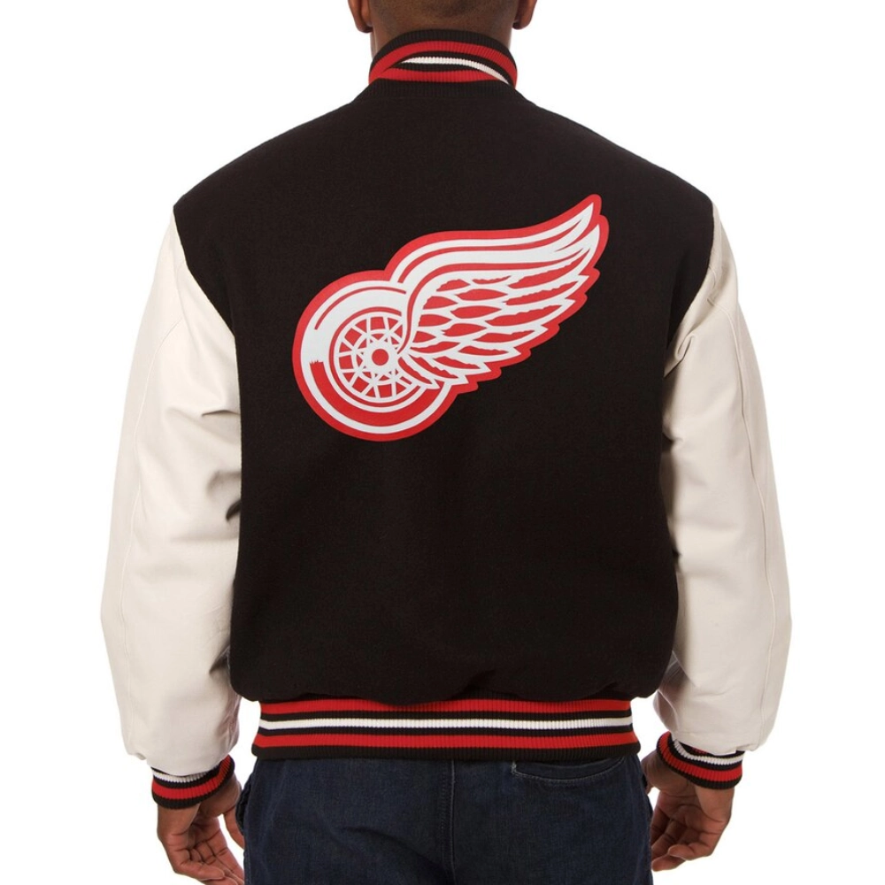 Detroit Red Wings Two Tone Black/White Wool & Leather Jacket - Image 2