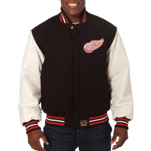 Detroit Red Wings Two Tone Black/White Wool & Leather Jacket