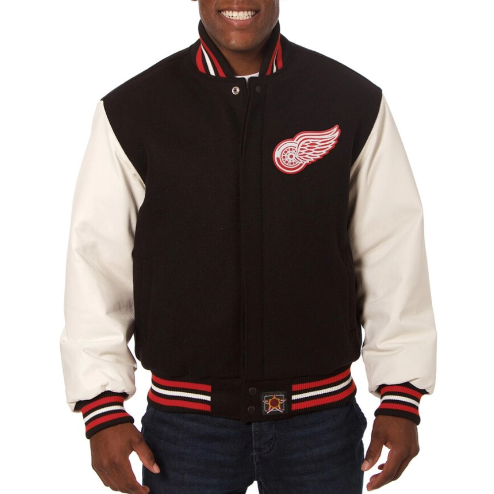 Detroit Red Wings Two Tone Black/White Wool & Leather Jacket