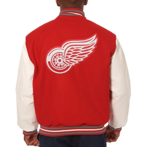 Alternative view of Detroit Red Wings Two Tone Red/White Wool & Leather Varsity Jacket