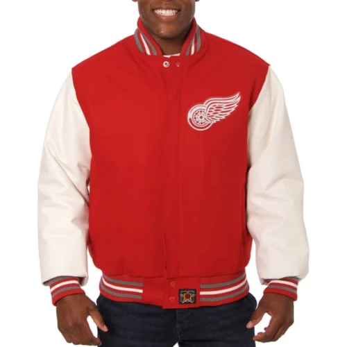 Detroit Red Wings Two Tone Red/White Wool & Leather Varsity Jacket