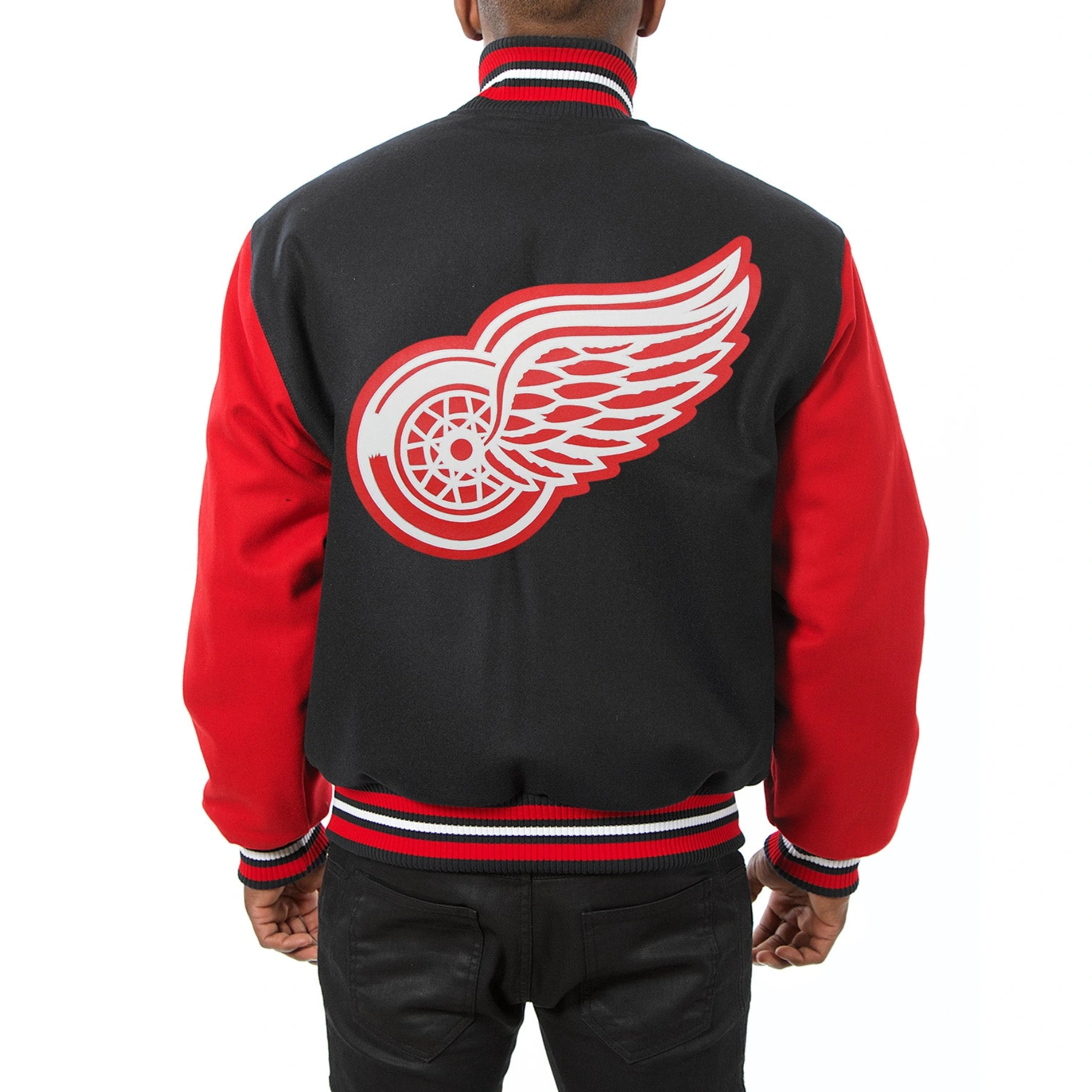 Detroit Red Wings Two Tone Black/Red Wool Varsity Jacket - Image 2