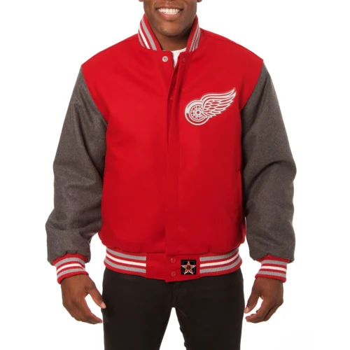 Detroit Red Wings Two Tone Red/Grey Wool Varsity Jacket