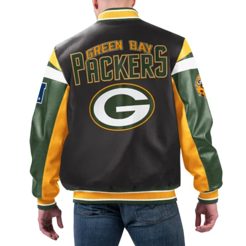 Alternative view of Green Bay Packers G-III Full-Zip Leather Black Varsity Jacket