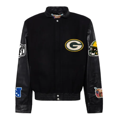 Green Bay Packers Jeff Hamilton Wool & Leather Black Varsity Jacket