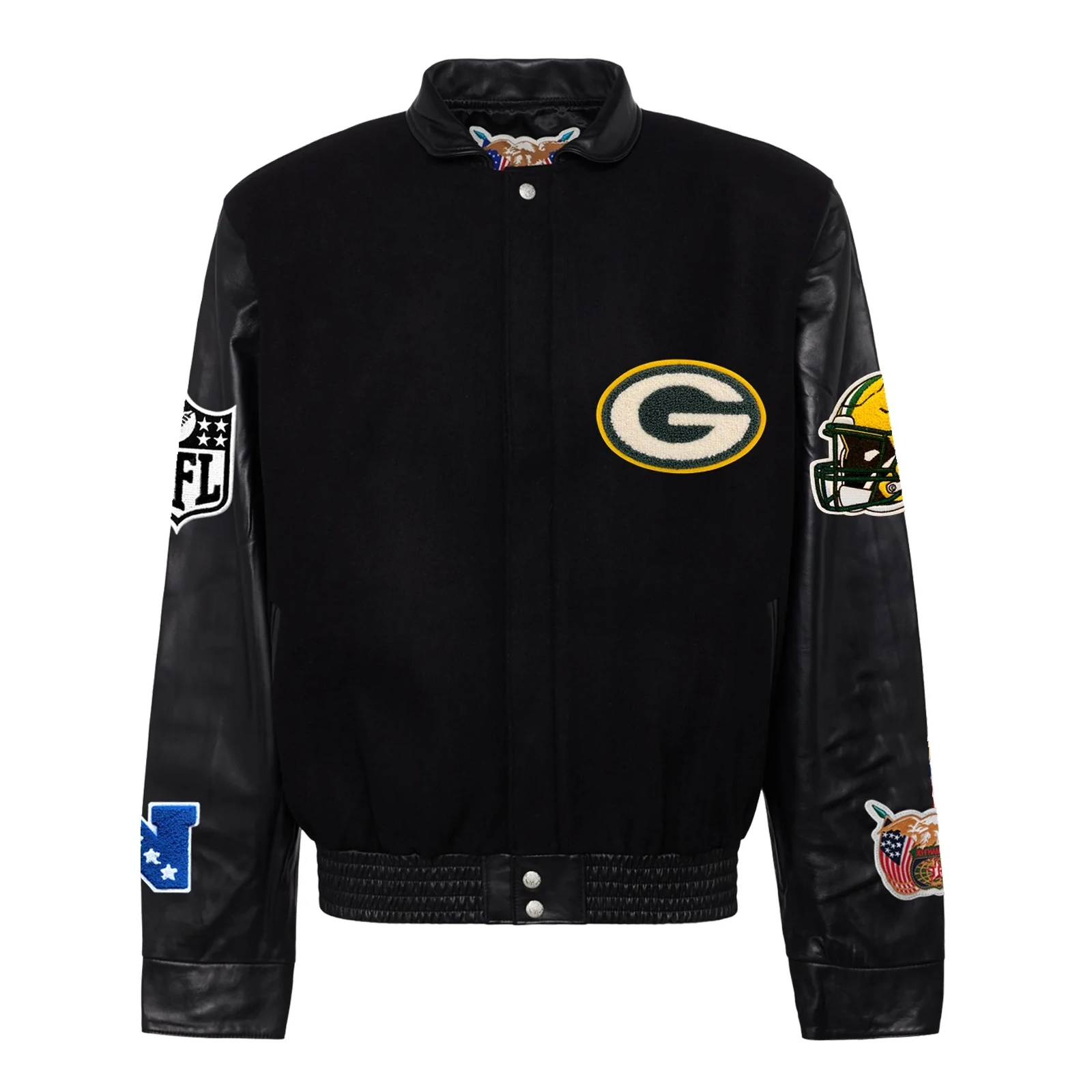 Green Bay Packers Jeff Hamilton Wool & Leather Black Varsity Jacket