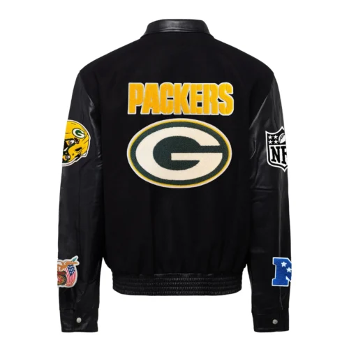 Alternative view of Green Bay Packers Jeff Hamilton Wool & Leather Black Varsity Jacket