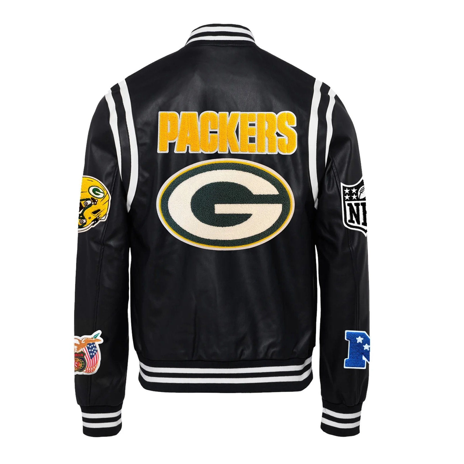 Green Bay Packers Full Leather Black Varsity Jacket - Image 2