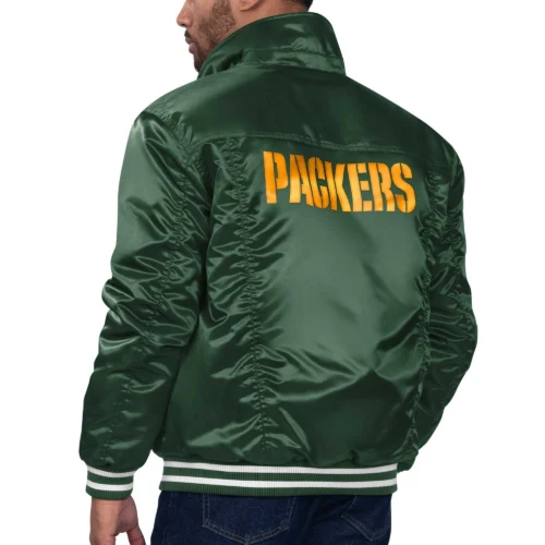Alternative view of Green Bay Packers Silver Tab Trucker Satin Green Varsity Jacket