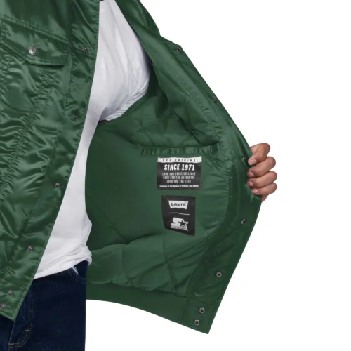 Green Bay Packers Silver Tab Trucker Satin Green Varsity Jacket - Image 4