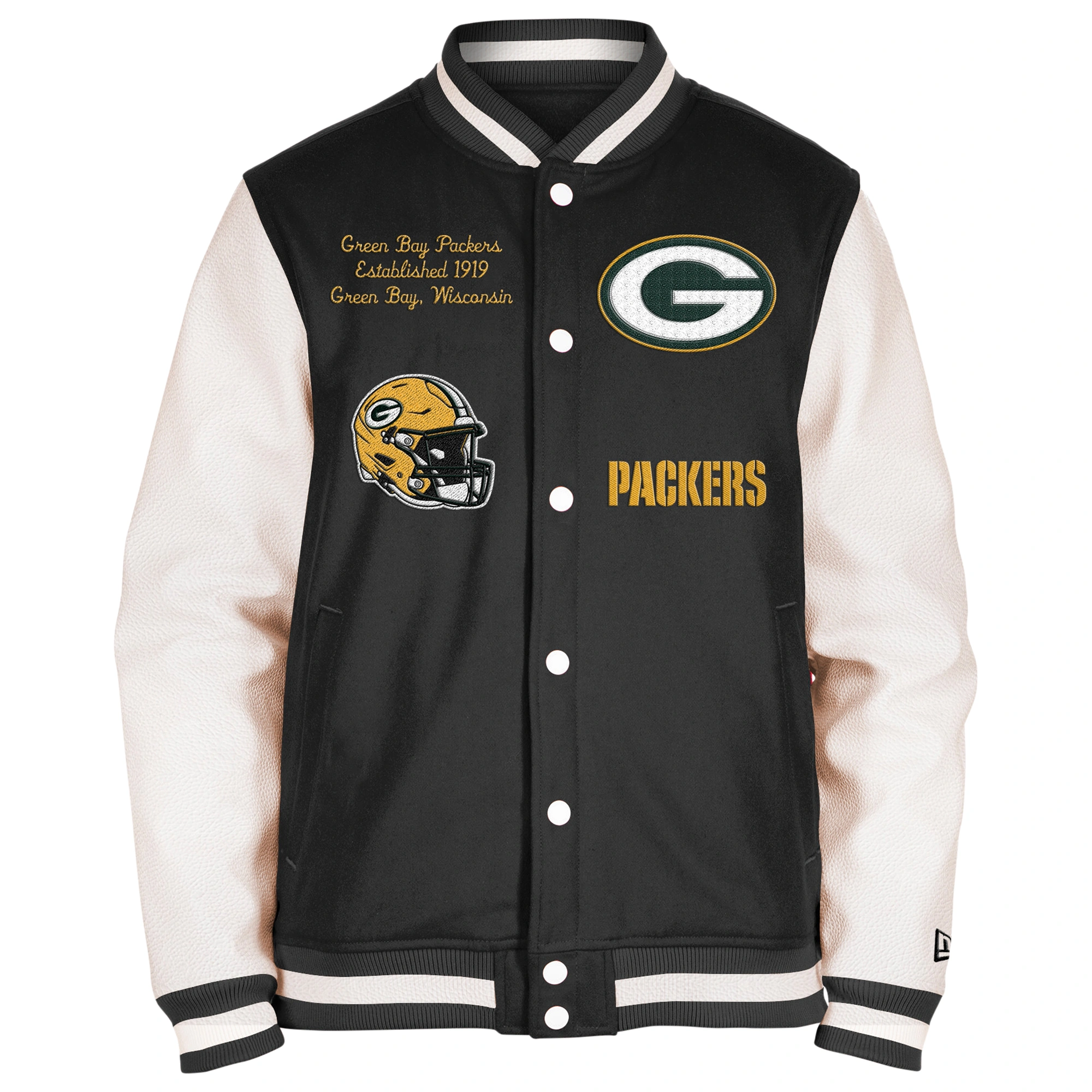 Green Bay Packers Third Down 2.0 Full-Snap Black/White Varsity Jacket