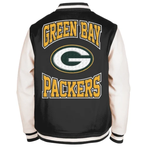 Alternative view of Green Bay Packers Third Down 2.0 Full-Snap Black/White Varsity Jacket