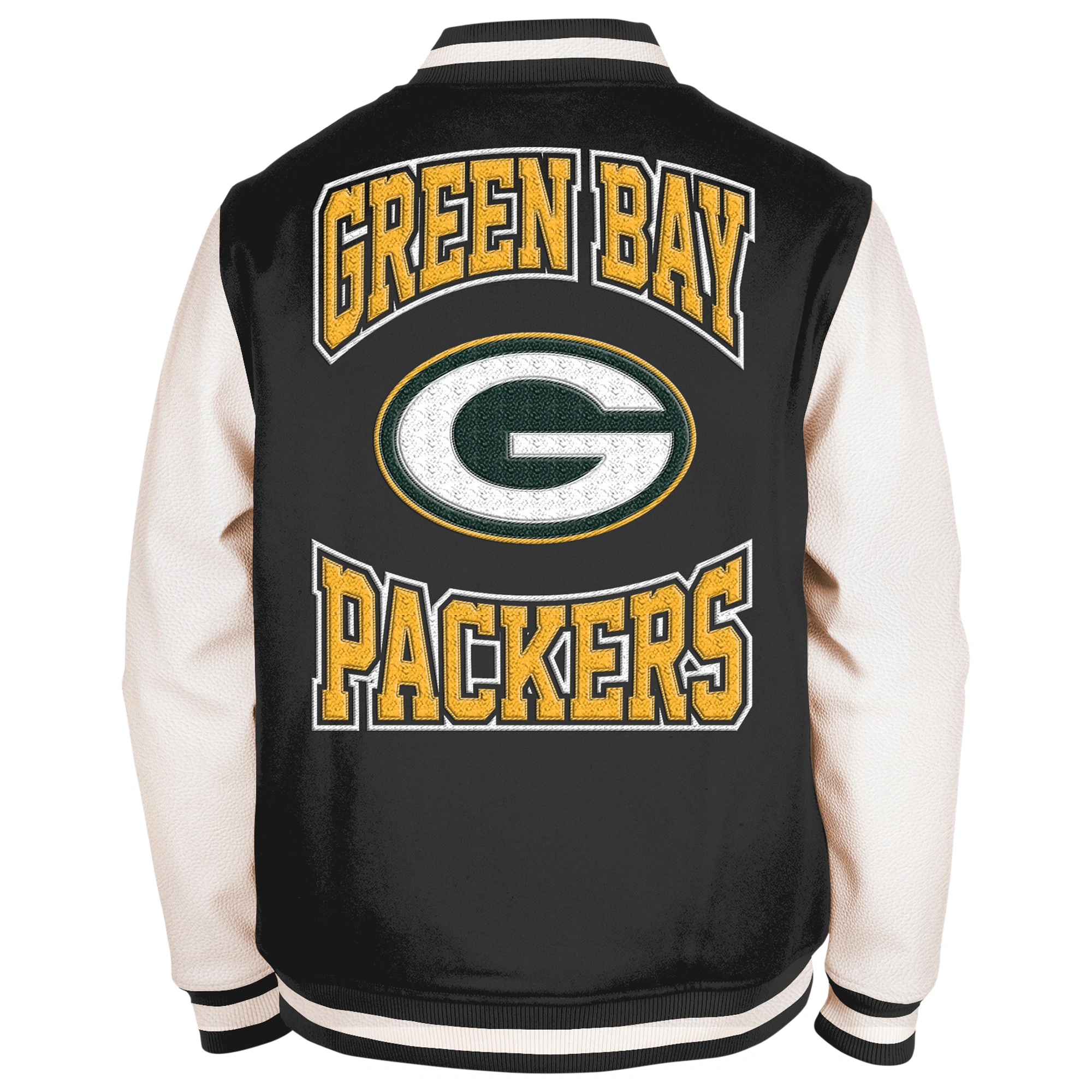 Green Bay Packers Third Down 2.0 Full-Snap Black/White Varsity Jacket - Image 2