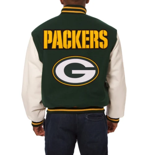 Alternative view of Green Bay Packers Two Tone Wool & Leather Green/White Varsity Jacket