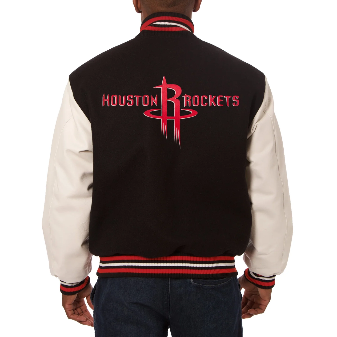 Houston Rockets Domestic Two Tone Wool & Leather Black/White Jacket - Image 2