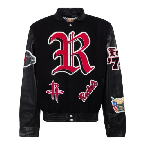 Houston Rockets Wool & Leather Old English Varsity Jacket - Black