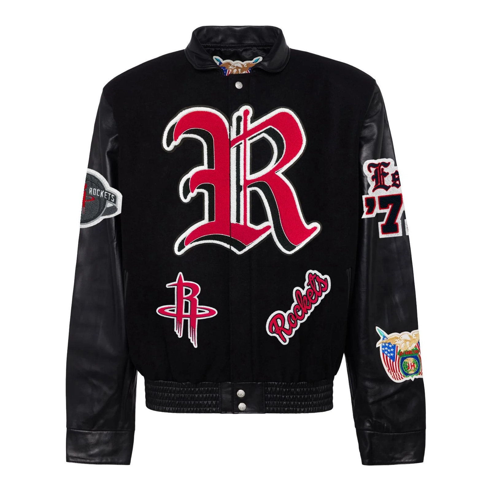 Houston Rockets Wool & Leather Old English Varsity Jacket - Black