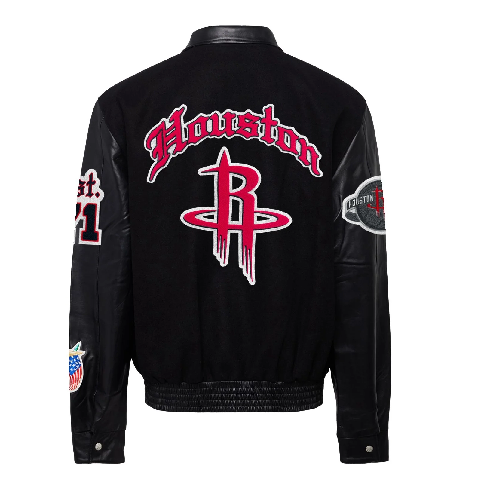 Houston Rockets Wool & Leather Old English Varsity Jacket - Black - Image 2