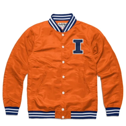 Illinois Fighting Illini Vintage Logo Satin Varsity Jacket - Orange