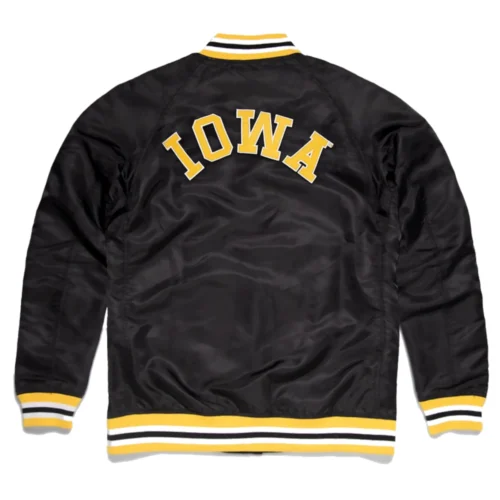 Alternative view of Iowa Hawkeyes Logo Full-Snap Satin Varsity Jacket - Black