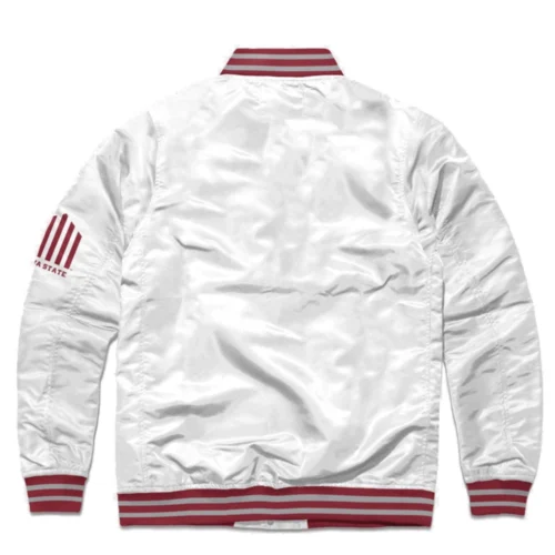 Alternative view of Iowa State Cyclones AMES Arch Bomber Varsity Satin Bomber Varsity Jacket - White