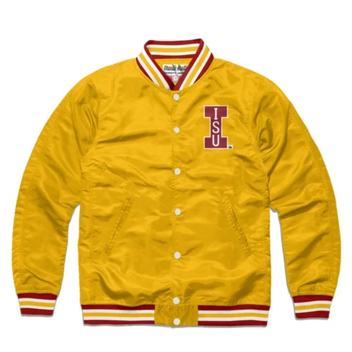 Iowa State Cyclones Logo Full-Snap Satin Varsity Jacket - Yellow