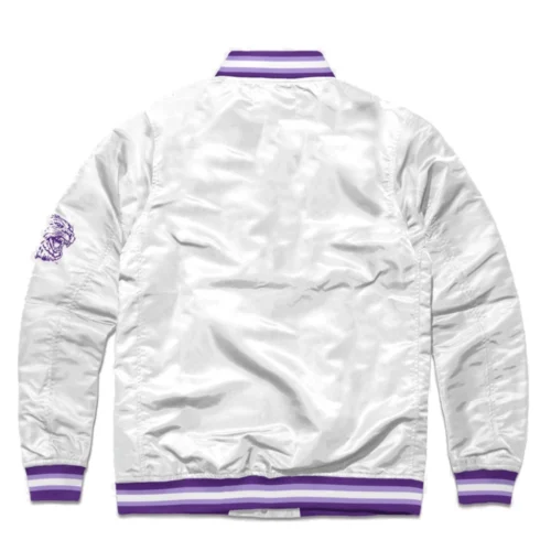 Alternative view of Kansas State Wildcats Script Full-Snap Satin Varsity Jacket - White