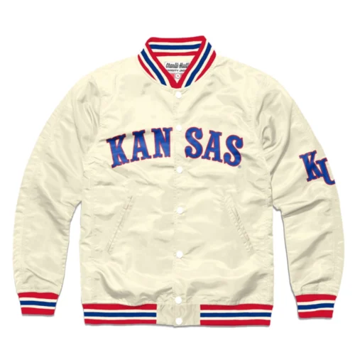 Kansas State Wildcats Font Full-Snap Satin Bomber Varsity Jacket - Cream