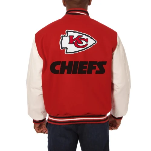 Alternative view of Kansas City Chiefs Two Tone Red/White Wool & Leather Varsity Jacket