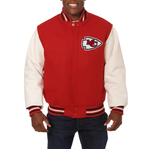 Kansas City Chiefs Two Tone Red/White Wool & Leather Varsity Jacket
