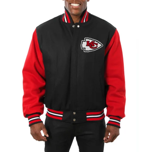 Kansas City Chiefs Handmade Two Tone Black/Red Wool Varsity Jacket